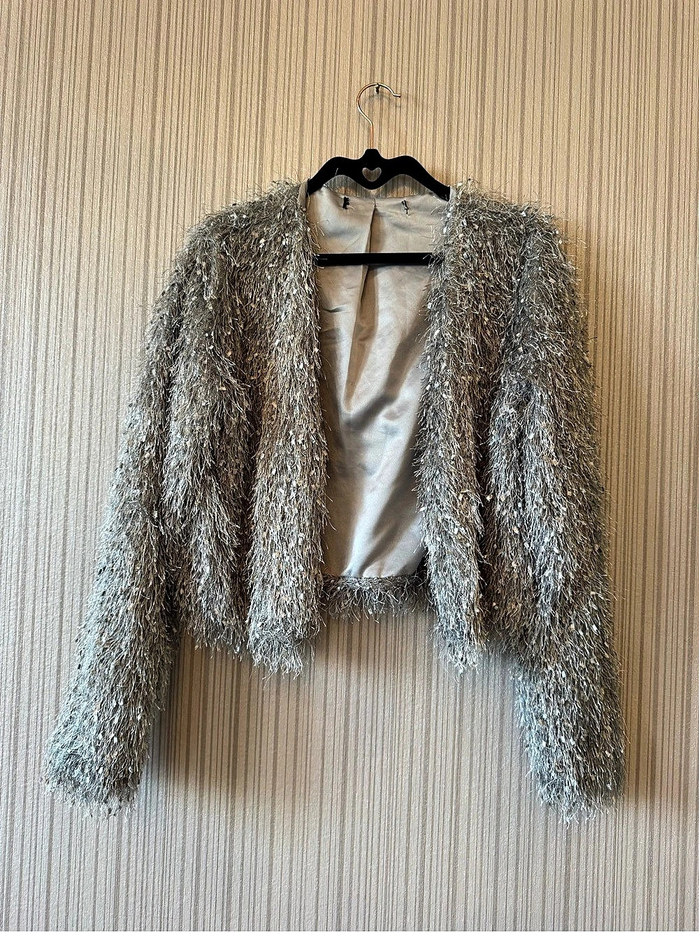 Shaggy Metallic Jacket in Silver Like New - no tag - great for parties